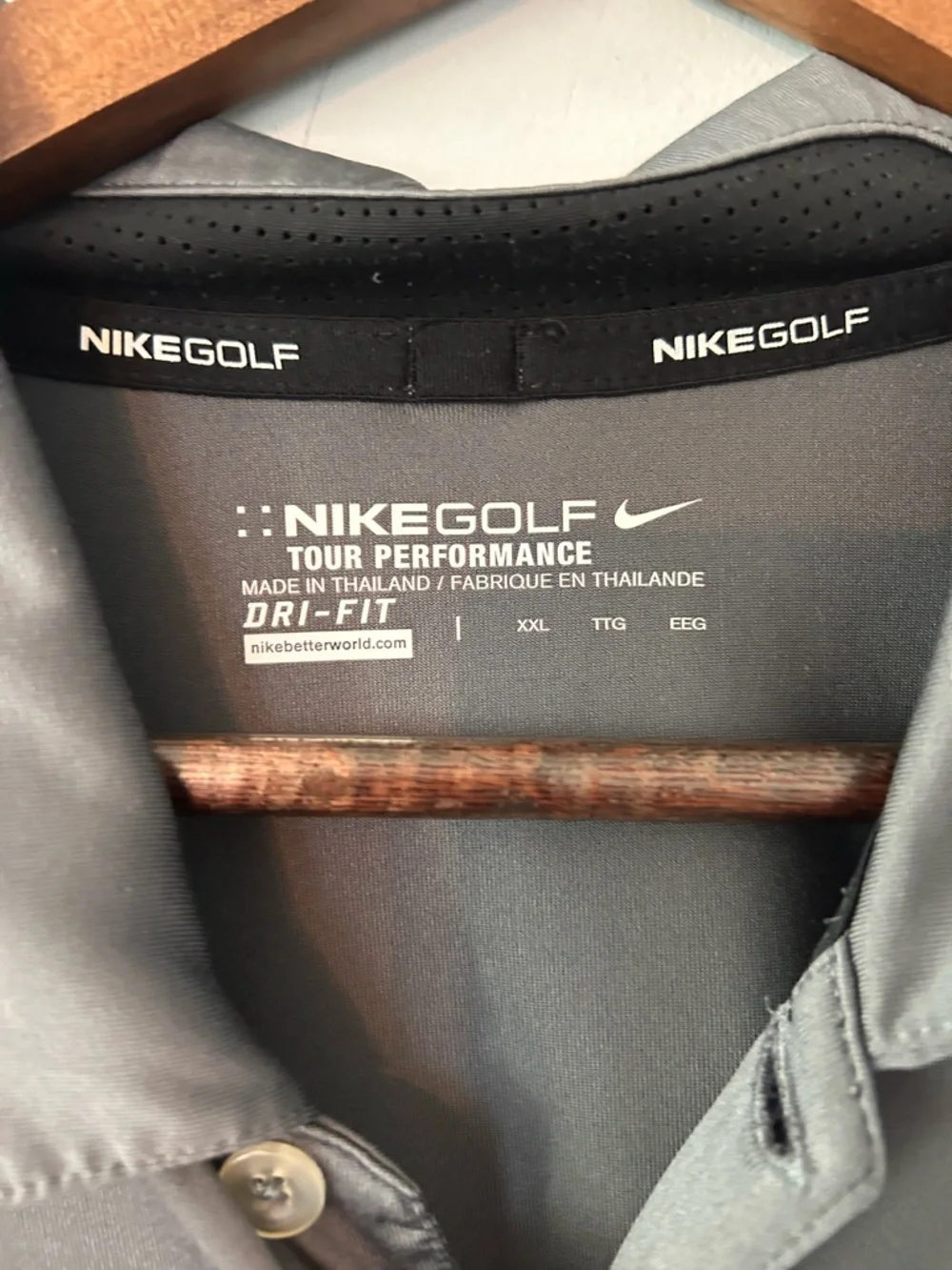 NIKE GOLF POLO SHIRT TOUR PERFORMANCE GREY/WHITE DRIFIT MESH front pocket EC XXL